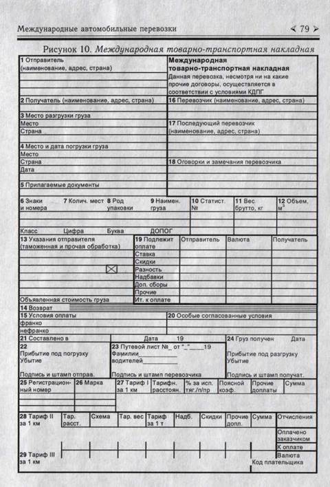Товарно-транспортная накладная CMR