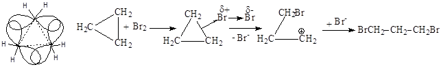 Циклопропан с бромом 1 1. Гидрогалогенирование циклопропана механизм. Гидробромирование циклопропана механизм реакции. Циклопропан механизм реакции. Циклопропан br2.
