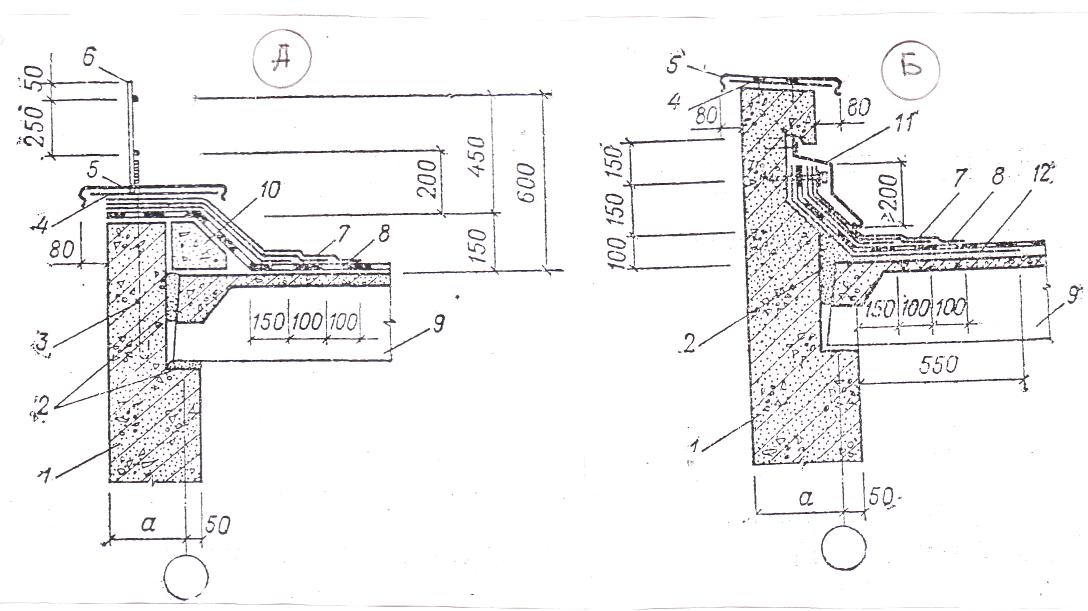 Узел парапета плоской кровли чертеж