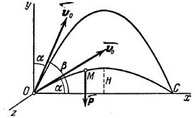 Вывести уравнение движения материальной точки в поле силы тяжести без учета сопротивления воздуха