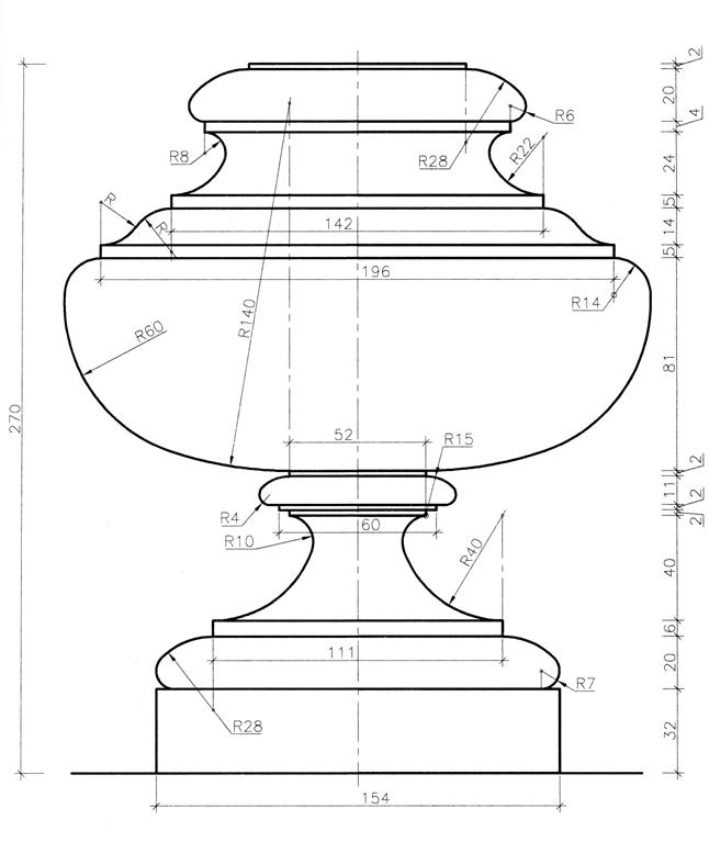 Чертеж вазы с размерами