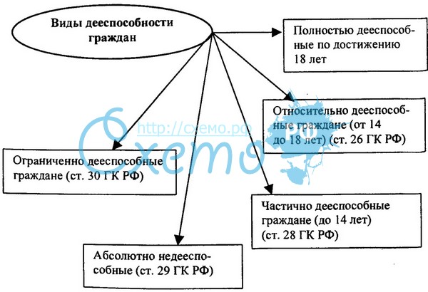 Какие разновидности гражданской дееспособности существуют. Виды дееспособности граждан схема. Виды гражданско правовой дееспособности схема. Схема дееспособности физического лица. Составьте схему «виды дееспособности физических лиц»..