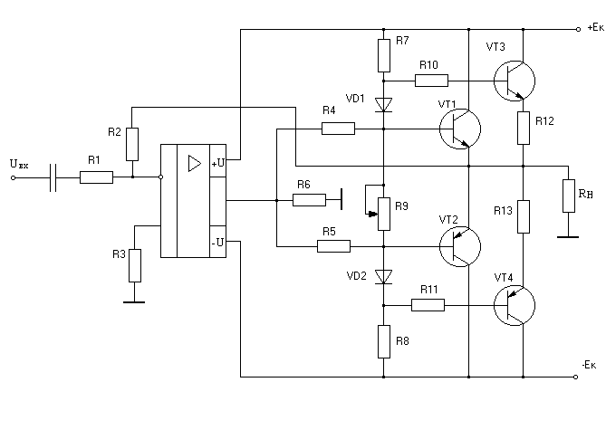 Схемы двухполярных усилителей