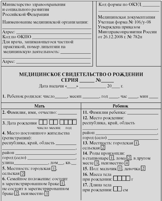 Медицинское свидетельство о рождении ребенка как выглядит